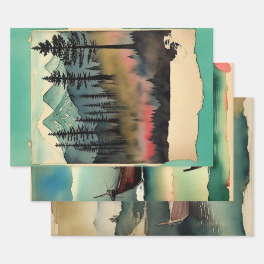 Japanische traditionelle Landschaft Paint ephemera Geschenkpapier Set (Set)