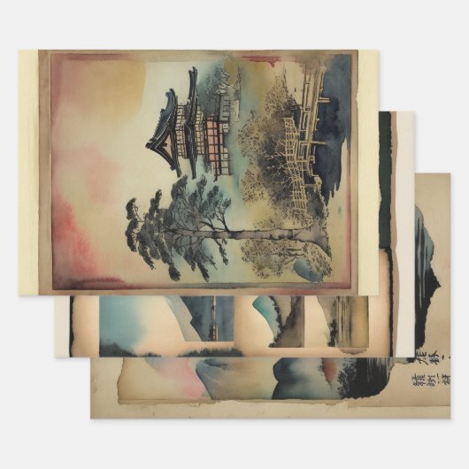 Japanische traditionelle Landschaft Paint ephemera Geschenkpapier Set (Set)