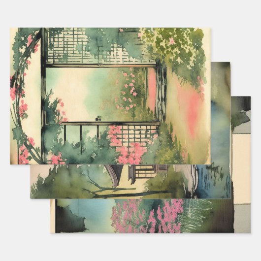 Japanische traditionelle Landschaft Paint ephemera Geschenkpapier Set (Set)