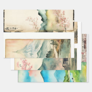 Japanische traditionelle Landschaft Paint ephemera Geschenkpapier Set