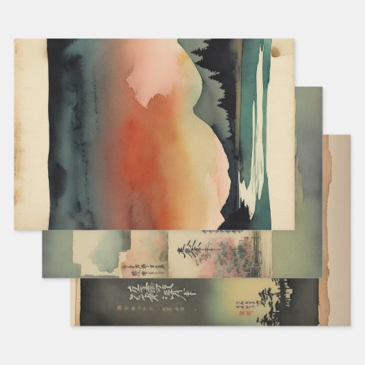 Japanische traditionelle Landschaft Paint ephemera Geschenkpapier Set (Set)