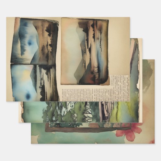 Japanische traditionelle Landschaft Paint ephemera Geschenkpapier Set (Set)