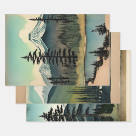 Japanische traditionelle Landschaft Paint ephemera Geschenkpapier Set