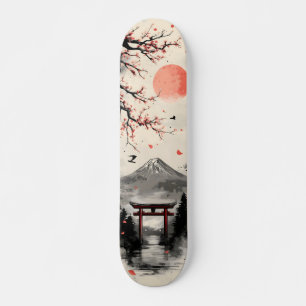 Japanische Tuschemalerei mit Mount Fuji Skateboard