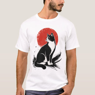 Japanische Tuschwasch-Tuxedo-Katze-Rotsonne-Illust T-Shirt