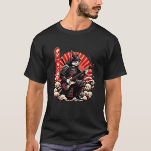 Japanische Ukiyo-E Samurai-Katze spielt die elektr T-Shirt