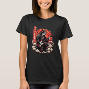 Japanische Ukiyo-E Samurai-Katze spielt die elektr T-Shirt