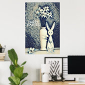 Japanische Ukiyo-e-Stil Bunny und Daffodien Ostern Poster (Heimbüro)