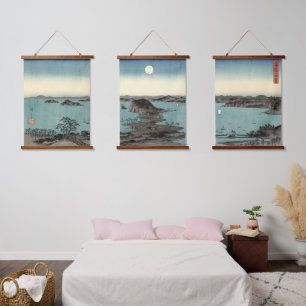 Japanische ukiyo e Triptych von Kanazawa in Mondli Wandteppich Mit Holzrahmen