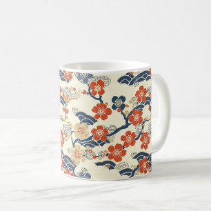 Japanische Ume-Pflirsichblüten Navy-Welle-Creme Kaffeetasse