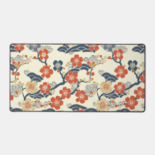 Japanische Ume-Pflirsichblüten Navy-Welle Creme Schreibtischunterlage