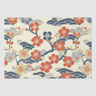 Japanische Ume-Pflirsichblüten Navy-Welle Creme Seidenpapier