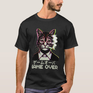 Japanische Vaporwave-Katze raucht Zigarettenspiel T-Shirt