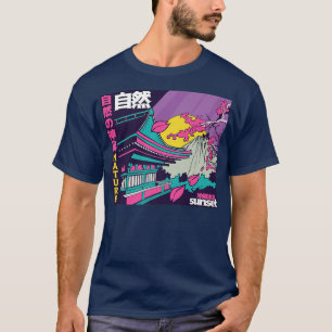 Japanische Vaporwave Mount Fuji Sakura Kirschblüte T-Shirt
