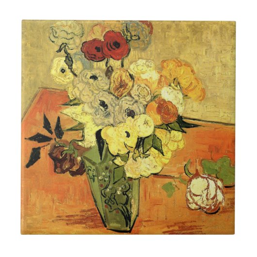 Japanische Vase, Rose, Anemonen von Vincent van Go Fliese (Vorderseite)