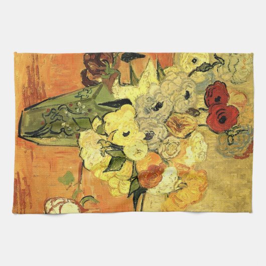 Japanische Vase, Rose, Anemonen von Vincent van Go Geschirrtuch (Horizontal)