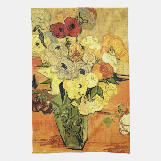 Japanische Vase, Rose, Anemonen von Vincent van Go Geschirrtuch (Vertikal)