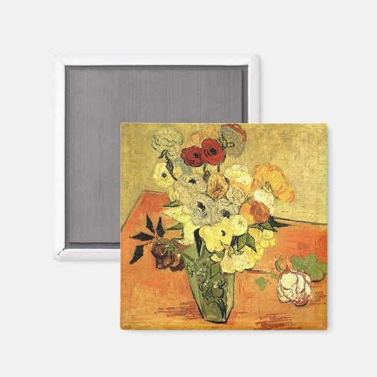 Japanische Vase, Rose, Anemonen von Vincent van Go Magnet (Vorderseite/Rückseite)