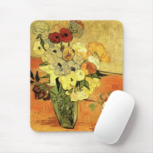 Japanische Vase, Rose, Anemonen von Vincent van Go Mousepad (Mit Mouse)