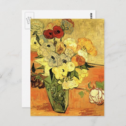 Japanische Vase, Rose, Anemonen von Vincent van Go Postkarte (Vorne/Hinten)