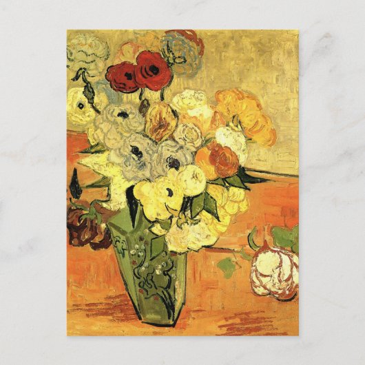 Japanische Vase, Rose, Anemonen von Vincent van Go Postkarte (Vorderseite)