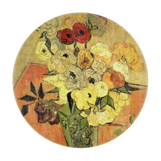 Japanische Vase, Rose, Anemonen von Vincent van Go Schneidebrett (Vorderseite)