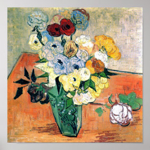 japanische Vase Rose Anemones Van Gogh Fine Art Poster