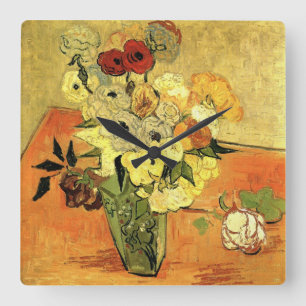 Japanische Vase, Rosen, Anemonen von Vincent van G Quadratische Wanduhr