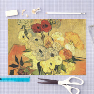Japanische Vase, Rosen, Anemonen von Vincent van G Seidenpapier