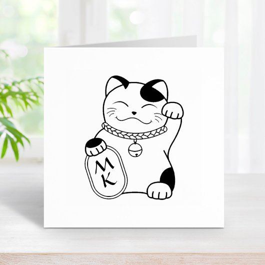 Japanische Viel Glück Cat, Maneki Neko - Monogram Gummistempel
