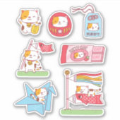 japanische Viel Glück Charms Neko Cat Sticker Pack (Vorderseite)