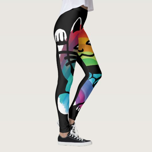 Japanische Viel Glück-Katze mit Regenbogen Leggings (Rechts)