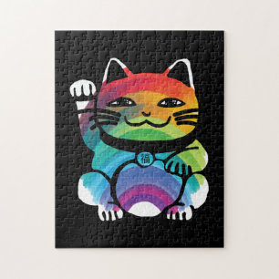 Japanische Viel Glück-Katze mit Regenbogen Puzzle
