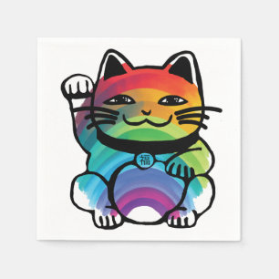 Japanische Viel Glück-Katze mit Regenbogen Serviette