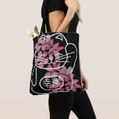 Japanische Viel Glück-Katze mit rosa Sakura-Blume Tasche (Von Nahem)