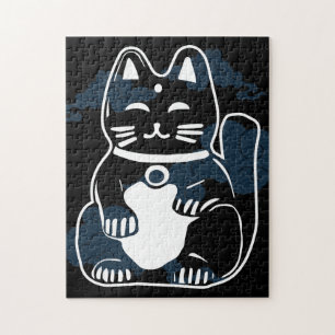 Japanische Viel Glück-Katze mit Wolken Puzzle