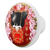 Japanische Viel Glück Kokeshi Doll Keramikknauf (Rechts)