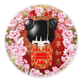 Japanische Viel Glück Kokeshi Doll Keramikknauf