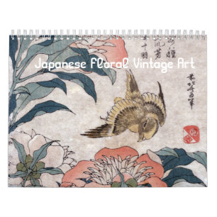 Japanische Vintage Blumenkunst Kalender