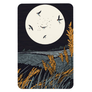 Japanische Vintage-Landschaft bei Nacht Magnet