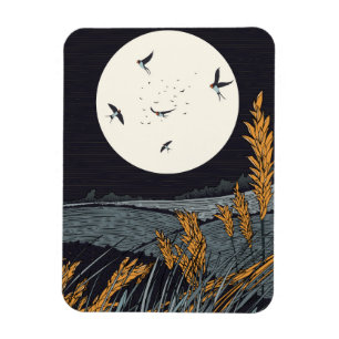 Japanische Vintage-Landschaft bei Nacht Magnet