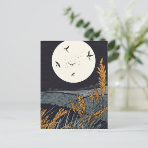 Japanische Vintage-Landschaft bei Nacht Postkarte