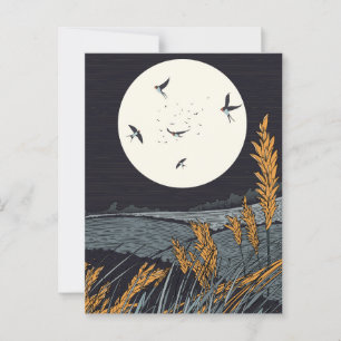Japanische Vintage-Landschaft bei Nacht Postkarte