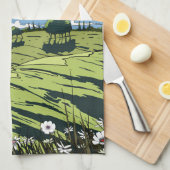 Japanische Vintage Landschaft nachts Geschirrtuch (Viertel Falte)