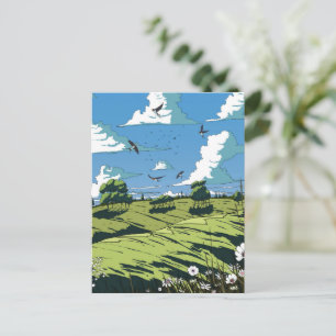 Japanische Vintage Landschaft nachts Postkarte