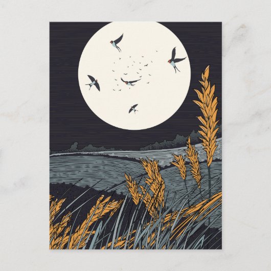 Japanische Vintage Landschaft nachts Postkarte (Vorderseite)