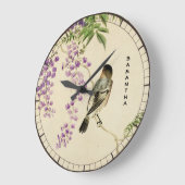 Japanische Vintage Lilac-Sparrow-Uhr Große Wanduhr (Winkel)