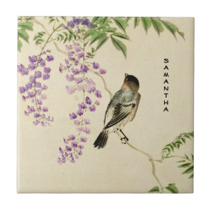 Japanische Vintage-Lilafarben-Spatz-Keramikfliese Fliese