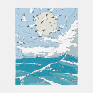 Japanische Vintage-Meereslandschaft Fleecedecke