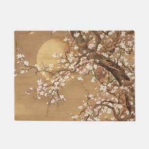 Japanische Vintage Pflaumenblüten im Mondlicht Fußmatte
